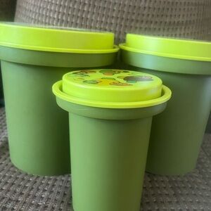 70s Avocado Green Rubbermaid Mushroom Harvestware 3-piece nesting canister set